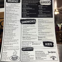 Slim's Neighborhood Bar & Grille - Menu