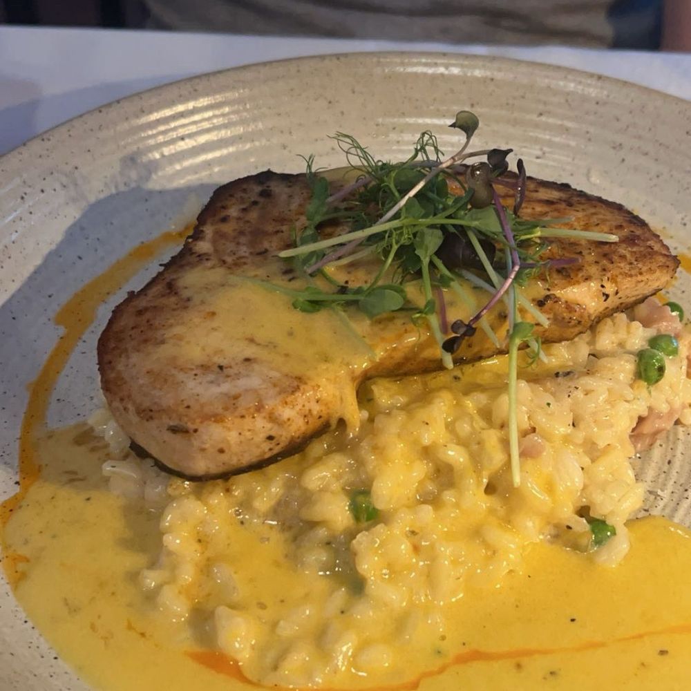 Pepper smoked swordfish, special with risotto