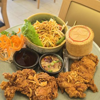 Fire Tiger Eatery - hat yai chicken with papaya salad and sticky rice - Thai Near Me - Chino, California Fire Tiger Eatery - hat yai chicken with papaya salad and sticky rice - Thai Near Me - Chino, California