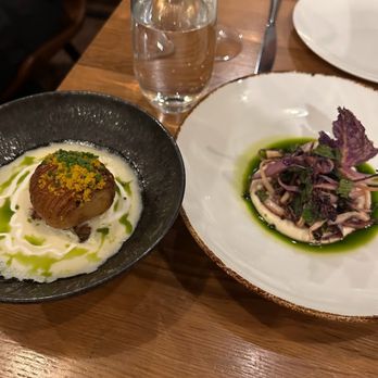 Rooster & Owl - Hasselback potato and charred cabbage (from left to right) - New American Near Me - Washington, DC, District of Columbia
