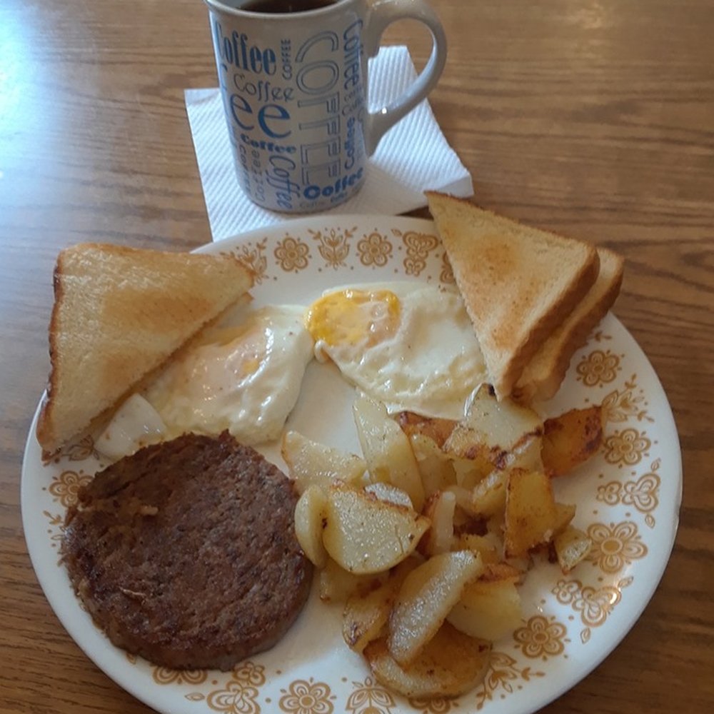 Kathy's Diner - Breakfast at Kathy's Diner.  2 eggs over medium, sausage patty, home fries (they offer gravy, if you want) and bread of your choice. - Diners Near Me - Buckhannon, West Virginia