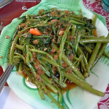 Layang Layang - KangKung Belacan (veggies sauteed in spicy shrimp sauce, very good!) - Malaysian Near Me - Milpitas, California Layang Layang - KangKung Belacan (veggies sauteed in spicy shrimp sauce, very good!) - Malaysian Near Me - Milpitas, California