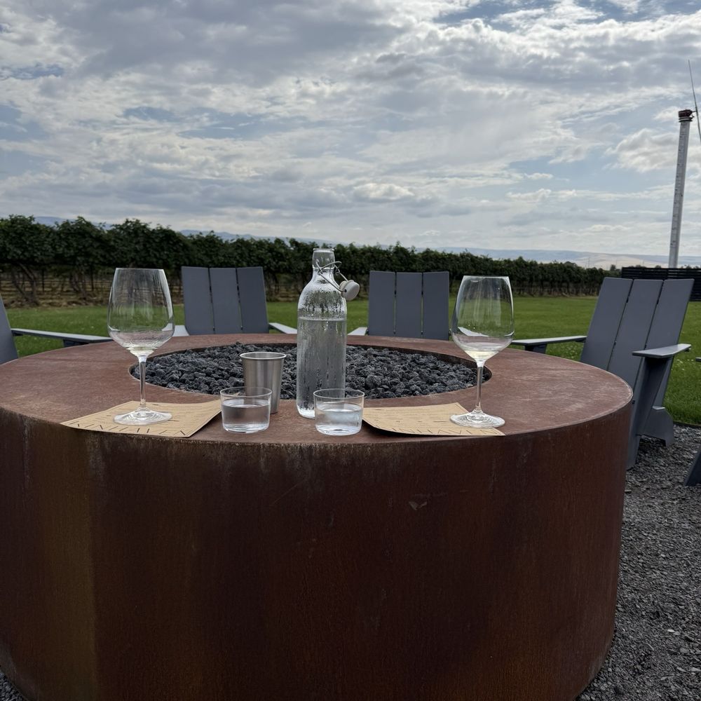 Outdoor seating with fire pit. Outdoor seating with fire pit.