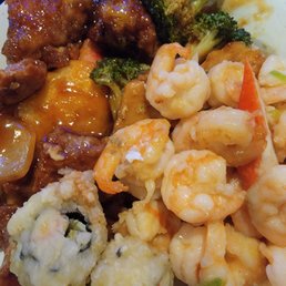 Sushi, shrimp and chicken brocoli. Sushi, shrimp and chicken brocoli.