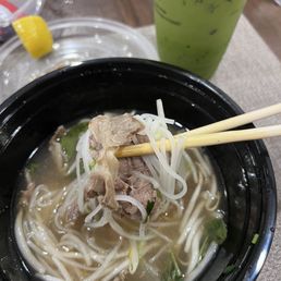 Combination pho and green Thai tea takeout. Forgot to take pic at the beginning... Combination pho and green Thai tea takeout. Forgot to take pic at the beginning...
