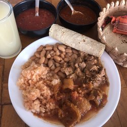 Fonda el Reloj - Heaven...beans, rice, chicharrón and beef in red sauce.