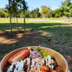 McKinley Park - Gyna gryo's beef & lamb pita bowl from down the street just past L St. Shady & 82F. 10-18-23
