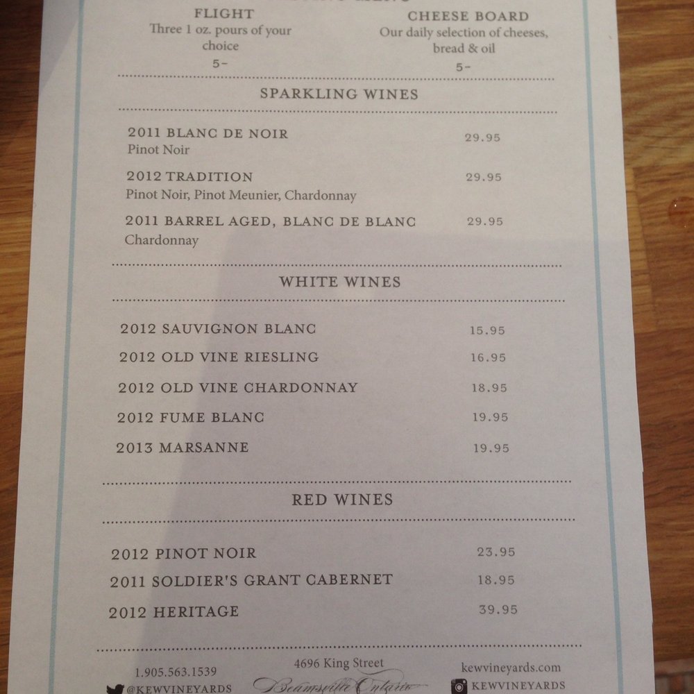 Kew Vineyards - Tasting menu - Wineries Near Me - Lincoln, Ontario