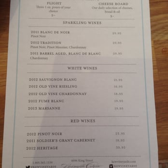 Kew Vineyards - Tasting menu - Wineries Near Me - Lincoln, Ontario