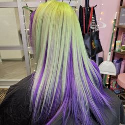 Falci's Hair Design Studio and Spa - I asked for "Nickolodean slime green" over purple for last years Halloween color.   I loved the outcome!