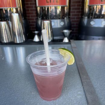 Duff Brewery Beer Garden - a drink in a plastic cup with a lime wedge - Beer Gardens Near Me - Universal City, California