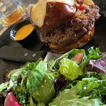The State - Octoberfest seasonal burger with a salad and cheesy beer dip. - New American Near Me - Redlands, California The State - Octoberfest seasonal burger with a salad and cheesy beer dip. - New American Near Me - Redlands, California