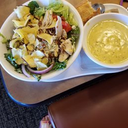 Apple chicken salad with broccoli soup..
