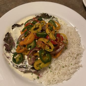 Four Roses Cafe - Chili Rubbed Flank Steak w/Gorgonzola Cream & Jalapeno Relish $24 - New American Near Me - Plainwell, Michigan