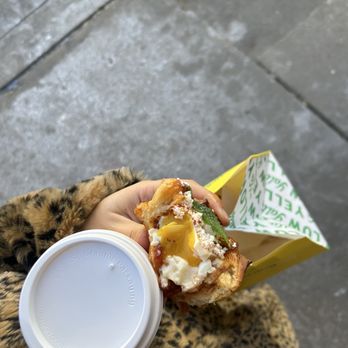 Yellow - Jammy egg shakshuka croissant, halawa honey latte - Coffee & Tea Near Me - Washington, DC, District of Columbia