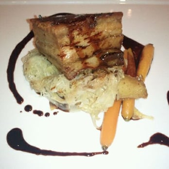 Naschmarkt - Campbell - Double cooked pork belly with sautéed cabbage, truffle oil, fingerling potatoes and carrots - Austrian Near Me - Campbell, California Naschmarkt - Campbell - Double cooked pork belly with sautéed cabbage, truffle oil, fingerling potatoes and carrots - Austrian Near Me - Campbell, California