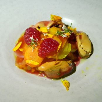 Verjus - Lightly pickled mussels with raspberry. - Modern European Near Me - Paris, 75