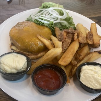 Hickory Tavern - Regular burger with French fries - American Near Me - Charlotte, North Carolina