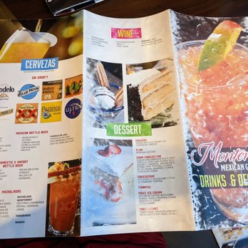 Monterrey Mexican Grill - Drink menu, 2 of 2. Cervezas (beer), wine, dessert. - Mexican Near Me - Durham, North Carolina