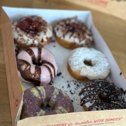 Duck Donuts - Half dozen of donuts Oreo, raspberry lemonade, strawberry chocolate, Cookie Crisp and maple bacon with jams