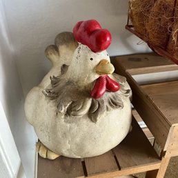 a chicken sitting on a chair