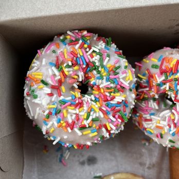 Janny's Donuts - White Frosting Glaze With Rainbow Sprinkles - Donuts Near Me - Irvine, California