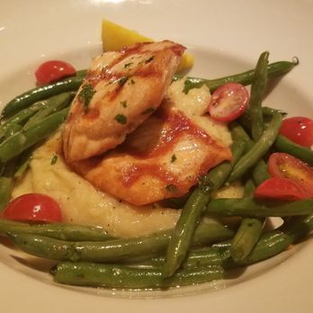 Grand Lux Cafe - Grilled Salmon with Mashed Potatoes & Greens, Very Good!! - American Near Me - Paramus, New Jersey
