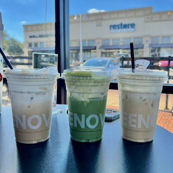 Greenova - Iced Matcha Banana Cream Teatte (middle) - Coffee & Tea Near Me - Frisco, Texas