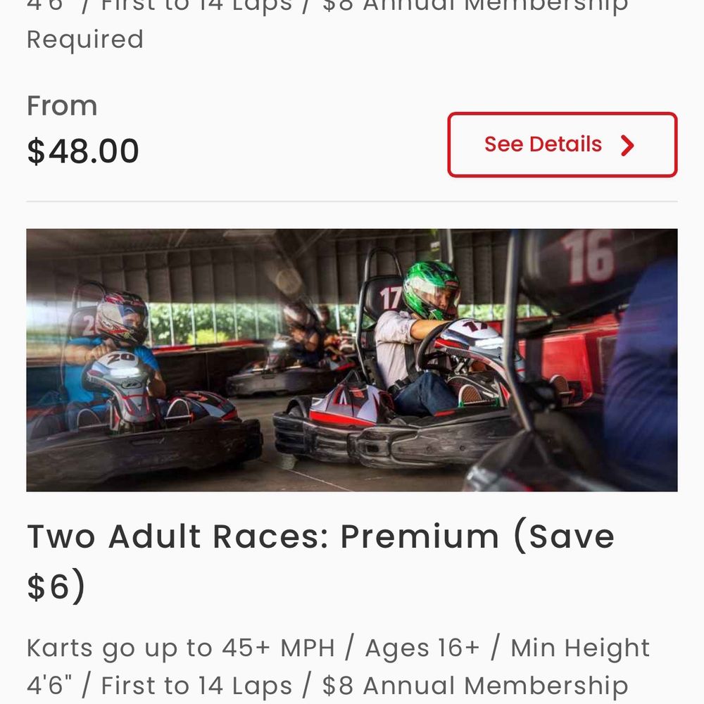 Octane Raceway - The listings for regular vs premium race packages. No difference except price, even in the "see details" link. - Venues & Event Spaces Near Me - Scottsdale, Arizona