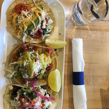 Stacked & Folded - Evanston - Falafel Taco, Garlic shrimp taco, Cajun salmon taco. - New American Near Me - Evanston, Illinois Stacked & Folded - Evanston - Falafel Taco, Garlic shrimp taco, Cajun salmon taco. - New American Near Me - Evanston, Illinois