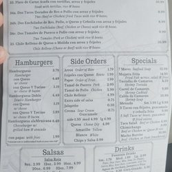 Tacos El Mexicano - Back of Menu