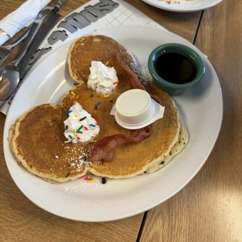 Erika’s Place - Kids Menu - Mickey pancake with bacon - American Near Me - Noblesville, Indiana