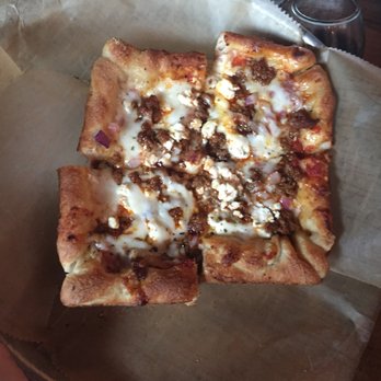 HopCat - HepCat pizza: 6 inches of chorizo, feta, and red onion. - Beer Bar Near Me - Kalamazoo, Michigan HopCat - HepCat pizza: 6 inches of chorizo, feta, and red onion. - Beer Bar Near Me - Kalamazoo, Michigan