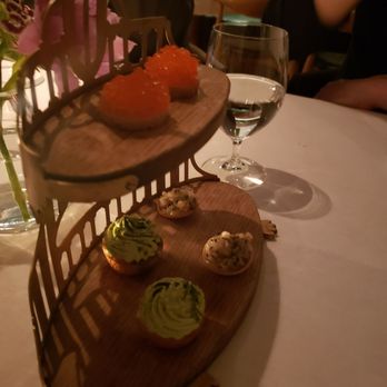 Pollen Street Social - Salmon roe, asparagus pastry,  mushroom pastry. Paired with a mushroom tea - British Near Me - London, XGL