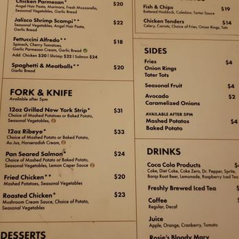 Rosie's Café - Menu ( note the After 5 sections) - Cafes Near Me - Sparks, Nevada Rosie's Café - Menu ( note the After 5 sections) - Cafes Near Me - Sparks, Nevada