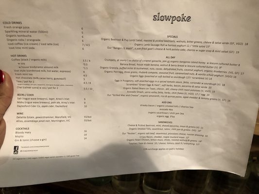 Menu photo 3 Slowpoke Espresso Fitzroy, VIC Menu photo 3 Slowpoke Espresso Fitzroy, VIC