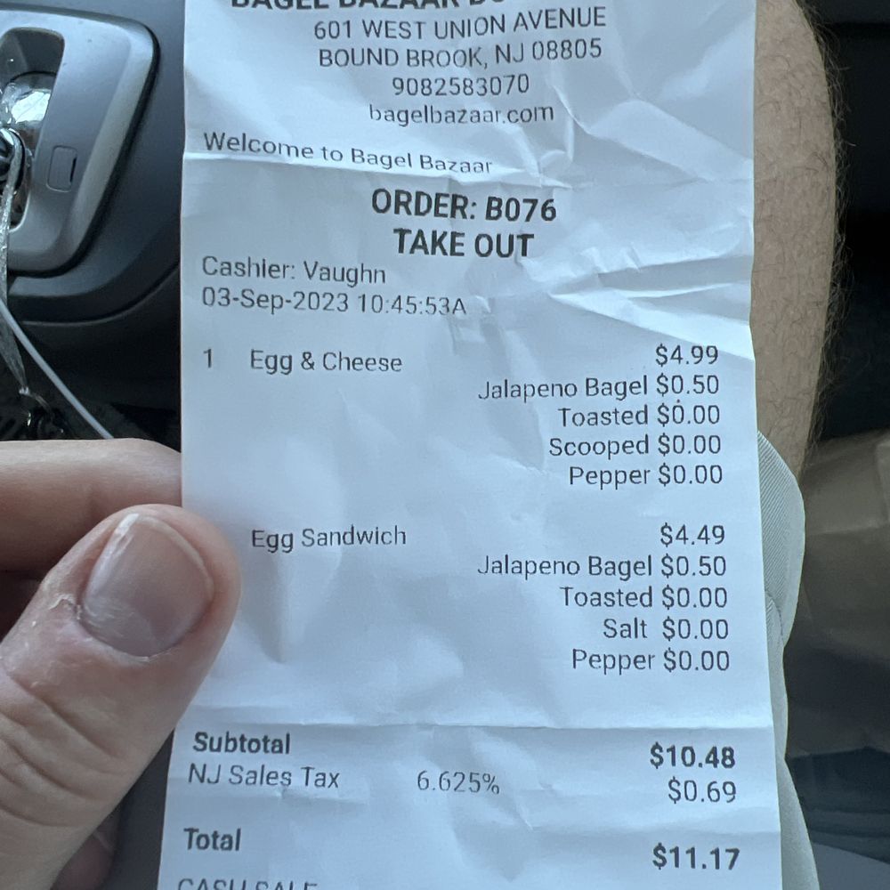 the receipt for the bagel bazaar pound drive the receipt for the bagel bazaar pound drive