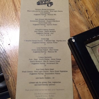 42 North Brewing - Food menu as of June 2016 - Breweries Near Me - East Aurora, New York