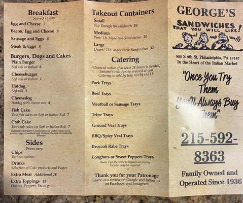 Menu photo 2 George's Sandwich Shop Philadelphia, PA Menu photo 2 George's Sandwich Shop Philadelphia, PA