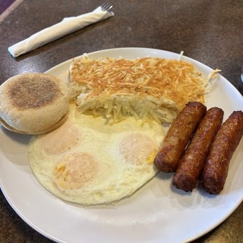 Paul's Place - Over easy eggs and sausage breakfast with hash browns and English muffins - Diners Near Me - Orange, California Paul's Place - Over easy eggs and sausage breakfast with hash browns and English muffins - Diners Near Me - Orange, California