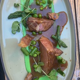 Duck breast w bacon and pea