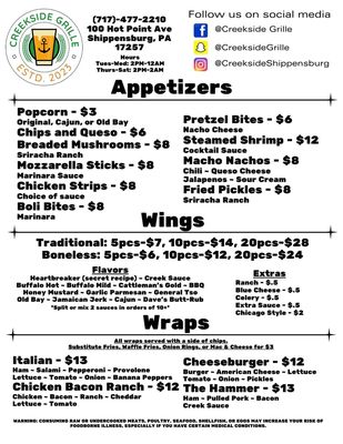 Menu photo 2 Creekside Grille Shippensburg, PA Menu photo 2 Creekside Grille Shippensburg, PA