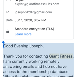 Giant Fitness - You owe me $20.66 send it now