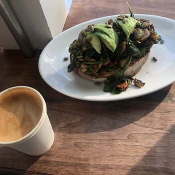 Plein Air Cafe & Eatery - Latte And Roasted Root Vegetables Tartine - Cafes Near Me - Chicago, Illinois