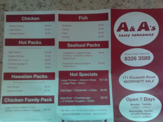 Menu photo 2 A&A Tasty Takeaway Morphett Vale, SA