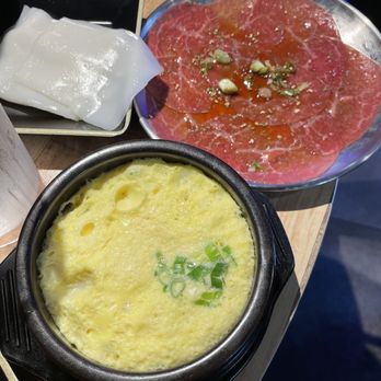 Pigya - Wagyu carpaccio and steamed egg in the Pork Gyu tasting menu - Korean Near Me - Los Angeles, California Pigya - Wagyu carpaccio and steamed egg in the Pork Gyu tasting menu - Korean Near Me - Los Angeles, California