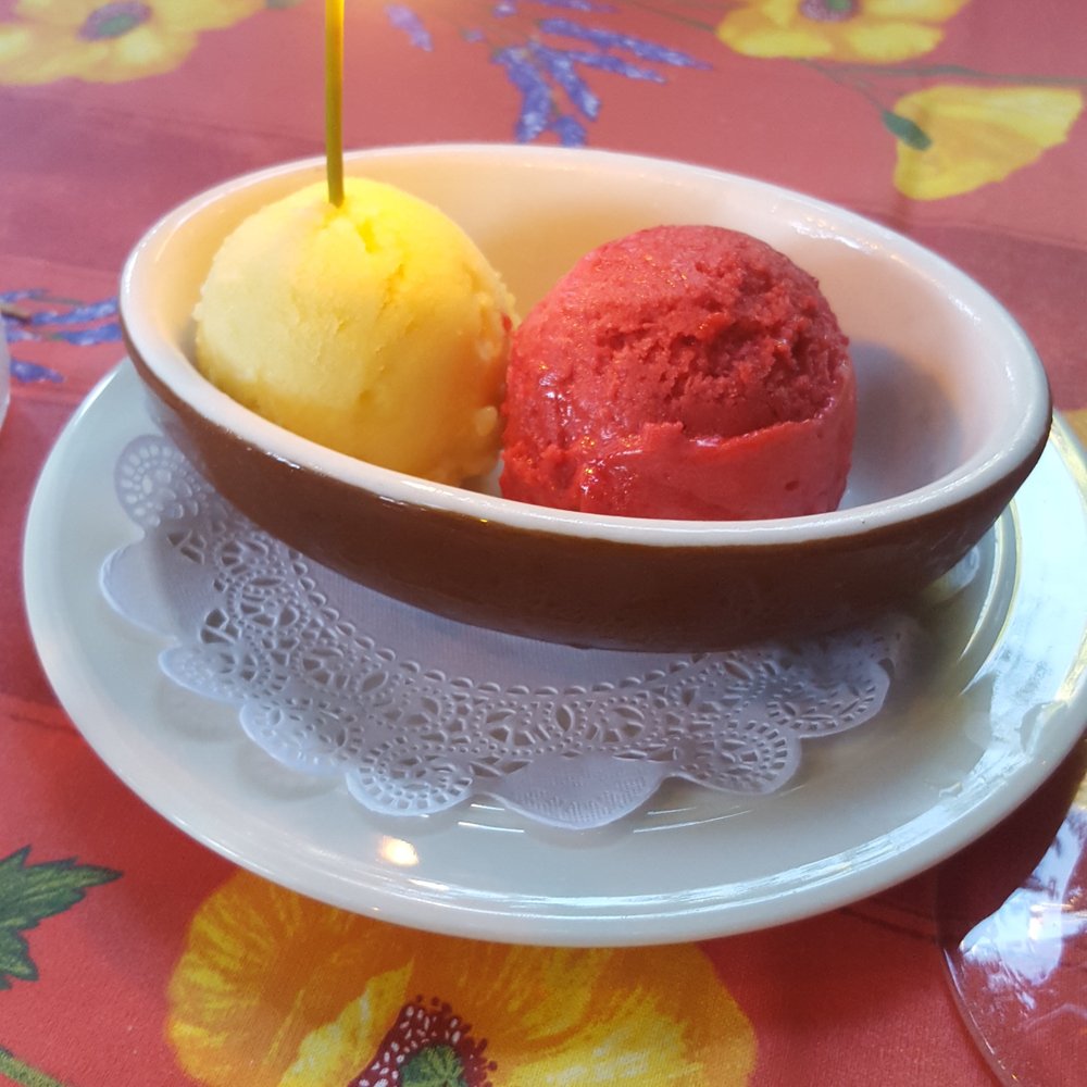 Bistro Maison - light and bright mango/raspberry sorbet combo...perfect after earthy entrees - French Near Me - McMinnville, Oregon Bistro Maison - light and bright mango/raspberry sorbet combo...perfect after earthy entrees - French Near Me - McMinnville, Oregon