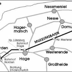 Museumseisenbahn Küstenbahn Ostfriesland - Streckenführung. Quelle HP