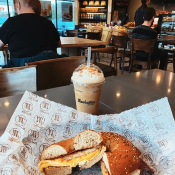 Manhattan Bagel - Turkey bacon egg and cheese with hashbrowns, salt pepper ketchup on a honey whole wheat everything bagel - Bagels Near Me - Wayne, New Jersey Manhattan Bagel - Turkey bacon egg and cheese with hashbrowns, salt pepper ketchup on a honey whole wheat everything bagel - Bagels Near Me - Wayne, New Jersey