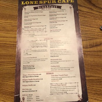 Lone Spur Cafe - Menu, side 1 - Cafes Near Me - Prescott, Arizona